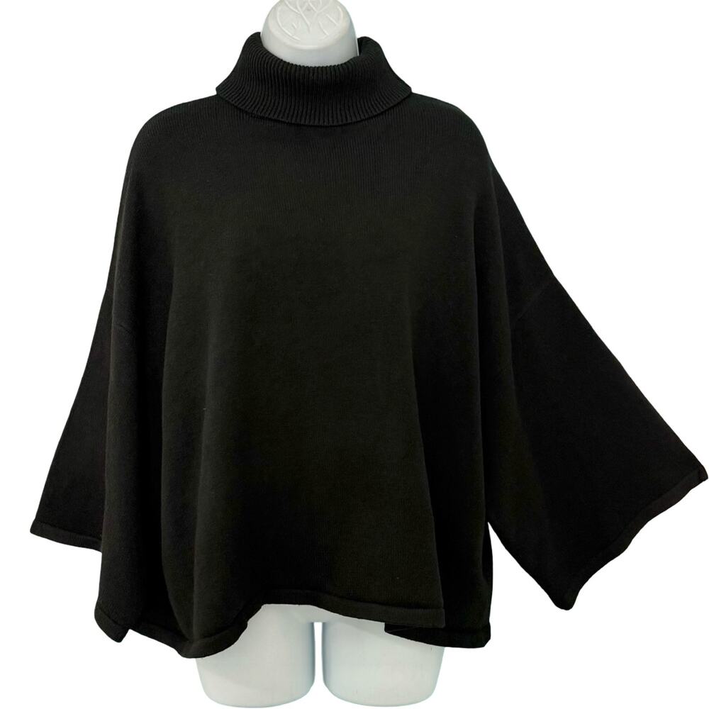 Eloquii Black Boxy Ribbed Turtleneck Wide Sleeve Sweater Plus Size 18 / 20